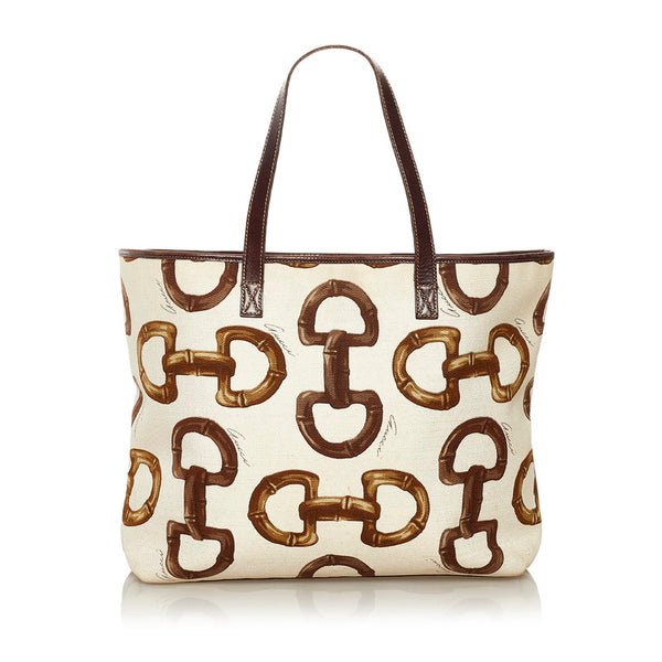 グッチ ホースビット トートバッグ 154402 ベージュ ブラウン キャンバス レザー レディース GUCCI 【中古】