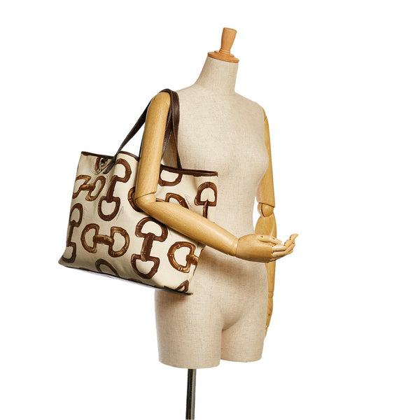 グッチ ホースビット トートバッグ 154402 ベージュ ブラウン キャンバス レザー レディース GUCCI 【中古】