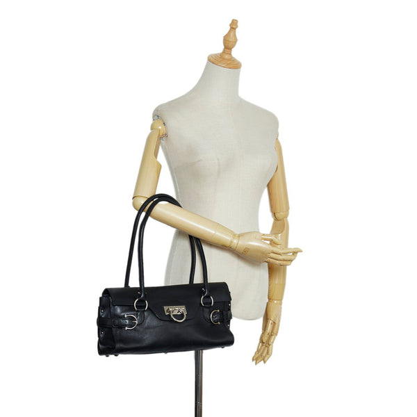 サルヴァトーレフェラガモ ガンチーニ ハンドバッグ ショルダーバッグ DY-21 4862 ブラック レザー レディース Salvatore Ferragamo 【中古】