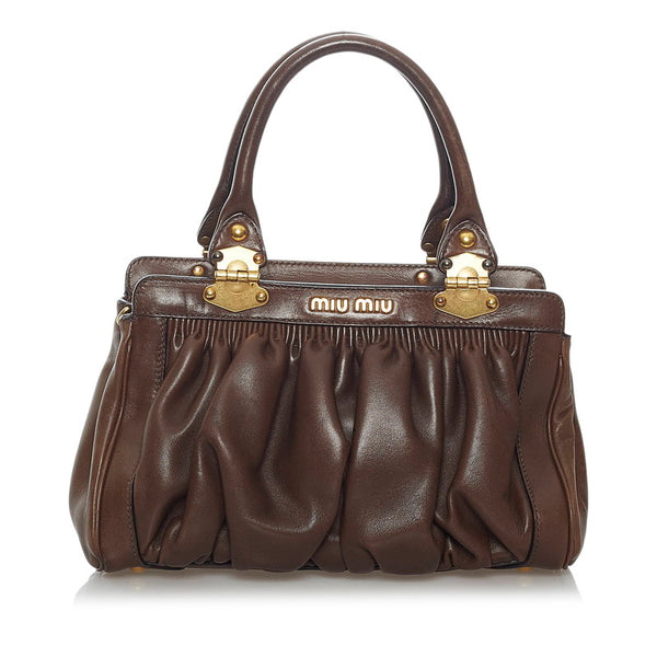 ミュウミュウ ブラウン レザー ハンドバッグ レディース MIUMIU 【中古】