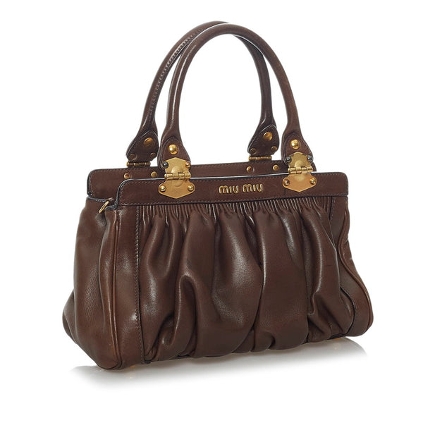 ミュウミュウ ブラウン レザー ハンドバッグ レディース MIUMIU 【中古】