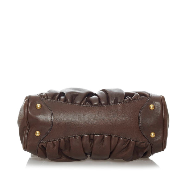 ミュウミュウ ブラウン レザー ハンドバッグ レディース MIUMIU 【中古】