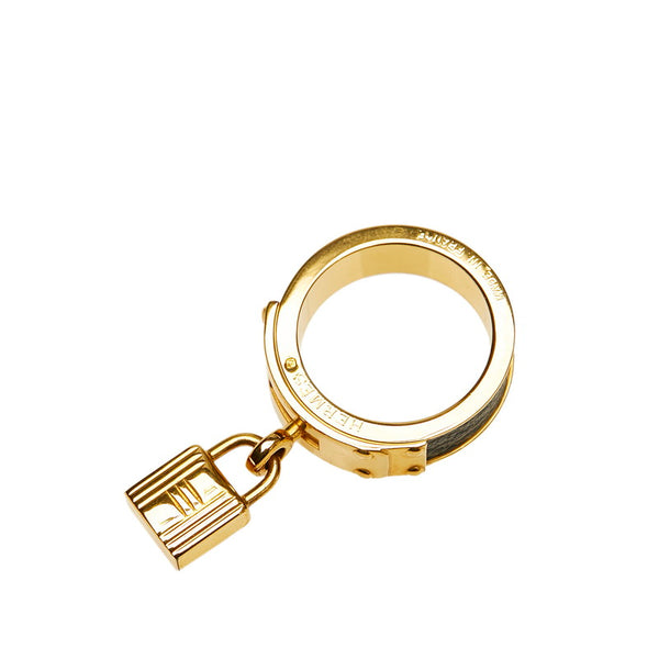 エルメス ケリー カデナモチーフ スカーフリング ゴールド ブラック メッキ レザー レディース HERMES 【中古】