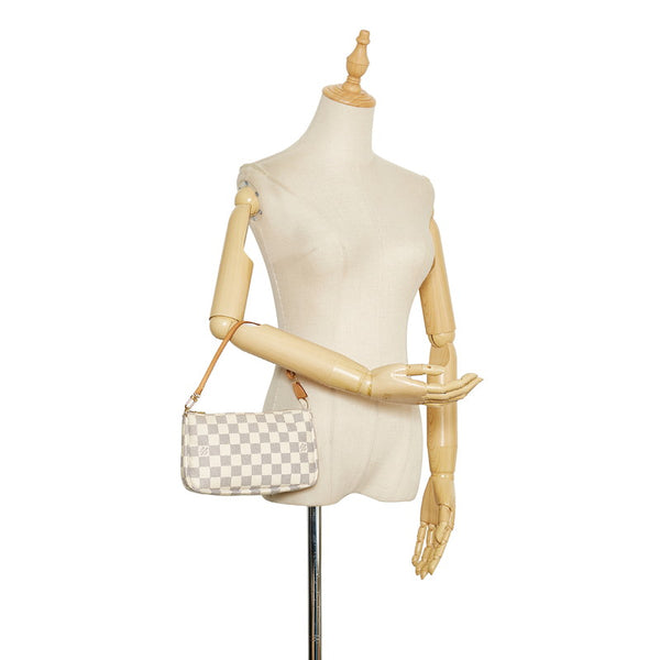 ルイ ヴィトン ダミエ アズール ポシェット アクセソワール ポーチ N41207 ホワイト PVC レザー レディース LOUIS VUITTON 【中古】