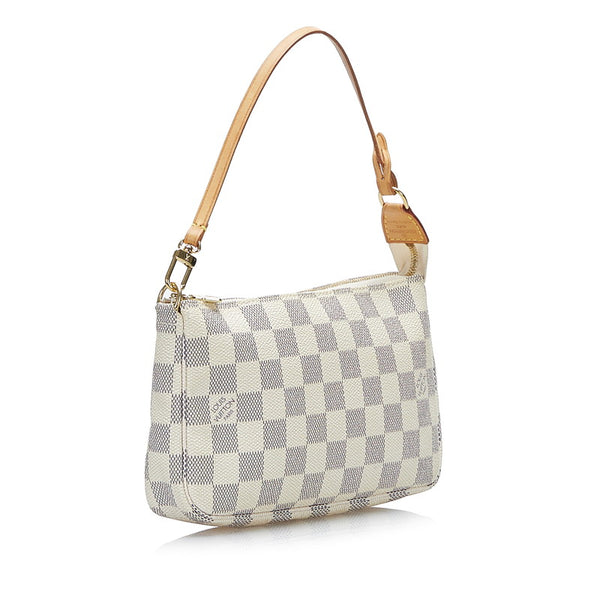 ルイ ヴィトン ダミエ アズール ポシェット アクセソワール ポーチ N41207 ホワイト PVC レザー レディース LOUIS VUITTON 【中古】