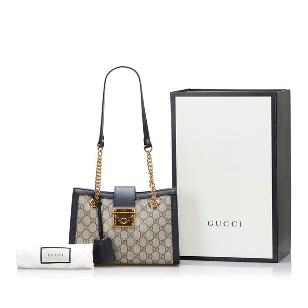 グッチ GGスモール パドロック チェーン ショルダーバッグ 498156 ベージュ ブラック レザー PVC レディース GUCCI 【中古】