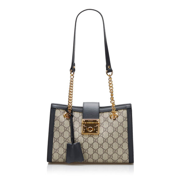 グッチ GGスモール パドロック チェーン ショルダーバッグ 498156 ベージュ ブラック レザー PVC レディース GUCCI 【中古】