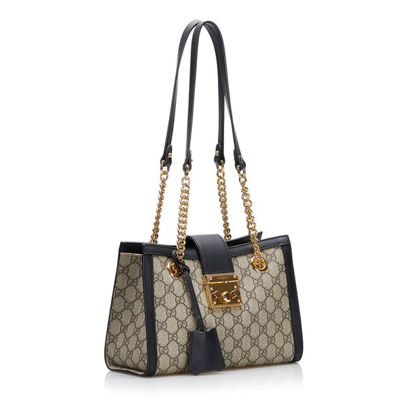 グッチ GGスモール パドロック チェーン ショルダーバッグ 498156 ベージュ ブラック レザー PVC レディース GUCCI 【中古】