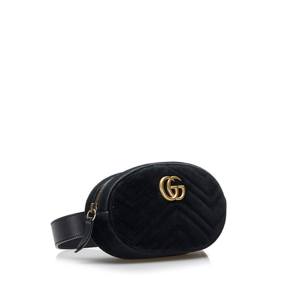 グッチ GGマーモント ウエストバッグ 476434 ブラック スウェード レザー レディース GUCCI 【中古】