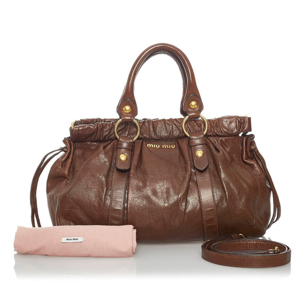 ミュウミュウ ブラウン レザー ハンドバッグ ショルダーバッグ 2way レディース MIUMIU 【中古】