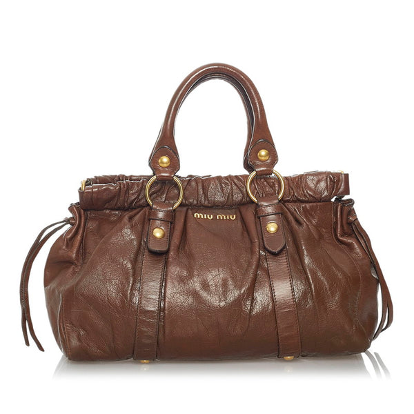 ミュウミュウ ブラウン レザー ハンドバッグ ショルダーバッグ 2way レディース MIUMIU 【中古】