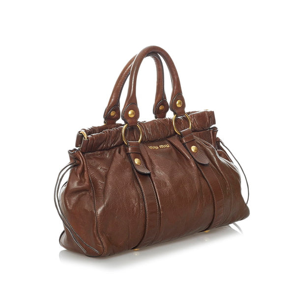ミュウミュウ ブラウン レザー ハンドバッグ ショルダーバッグ 2way レディース MIUMIU 【中古】