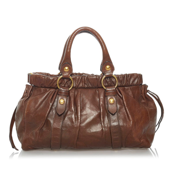 ミュウミュウ ブラウン レザー ハンドバッグ ショルダーバッグ 2way レディース MIUMIU 【中古】