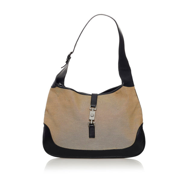 グッチ ジャッキー ワンショルダーバッグ 0013346 ベージュ ブラック キャンバス レザー レディース GUCCI 【中古】