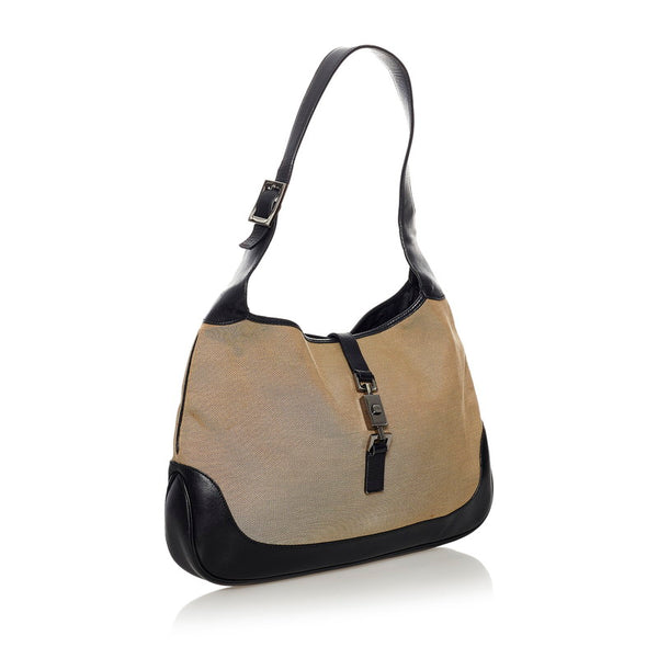 グッチ ジャッキー ワンショルダーバッグ 0013346 ベージュ ブラック キャンバス レザー レディース GUCCI 【中古】