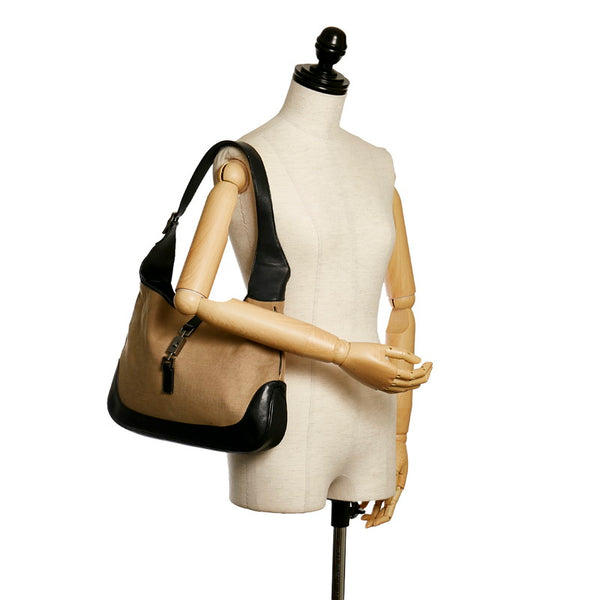 グッチ ジャッキー ワンショルダーバッグ 0013346 ベージュ ブラック キャンバス レザー レディース GUCCI 【中古】