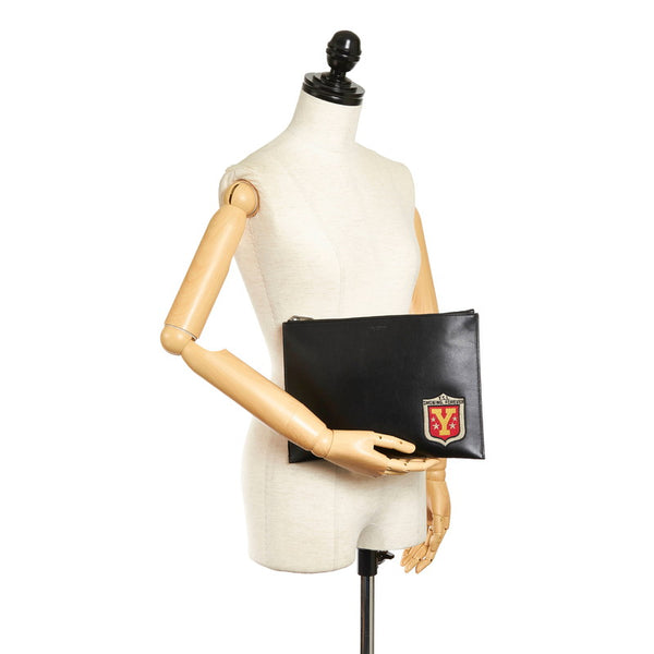 サンローラン ワッペン セカンドバッグ クラッチバッグ ブラック レザー メンズ SAINT LAURENT 【中古】