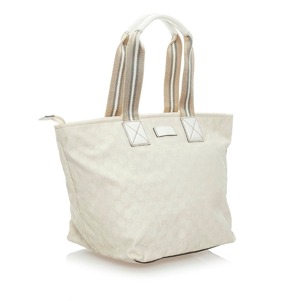 グッチ GGキャンバス シェリーライン トートバッグ 131231 ホワイト キャンバス レザー レディース GUCCI 【中古】