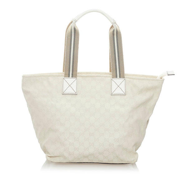 グッチ GGキャンバス シェリーライン トートバッグ 131231 ホワイト キャンバス レザー レディース GUCCI 【中古】