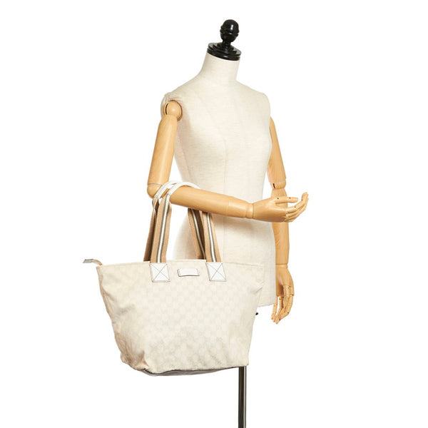 グッチ GGキャンバス シェリーライン トートバッグ 131231 ホワイト キャンバス レザー レディース GUCCI 【中古】