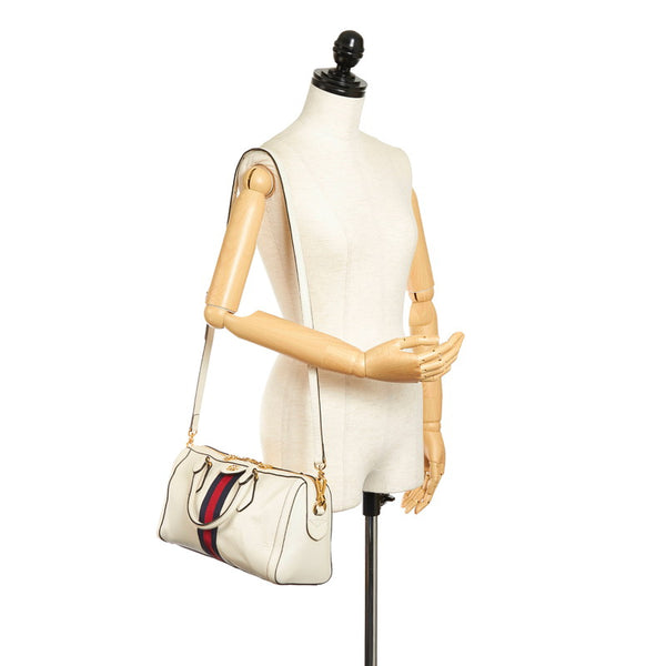 グッチ シェリーライン オフディア ボストンバッグ ショルダーバッグ 2WAY 524532 ホワイト レザー レディース GUCCI 【中古】