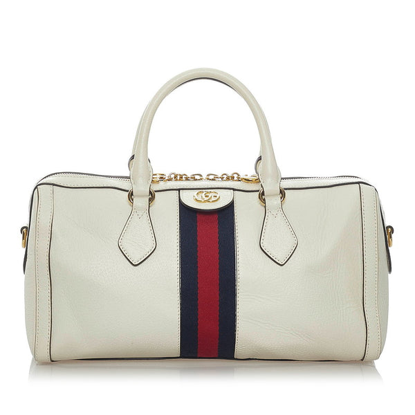 グッチ シェリーライン オフディア ボストンバッグ ショルダーバッグ 2WAY 524532 ホワイト レザー レディース GUCCI 【中古】