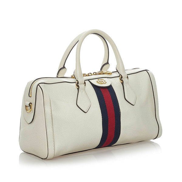 グッチ シェリーライン オフディア ボストンバッグ ショルダーバッグ 2WAY 524532 ホワイト レザー レディース GUCCI 【中古】