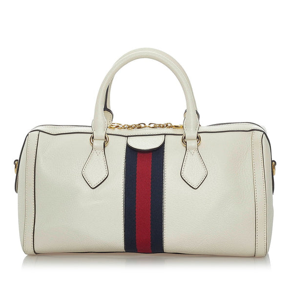 グッチ シェリーライン オフディア ボストンバッグ ショルダーバッグ 2WAY 524532 ホワイト レザー レディース GUCCI 【中古】