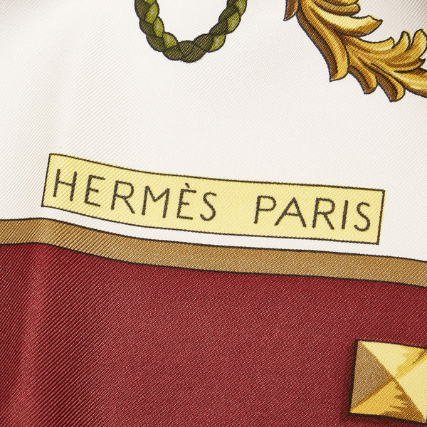エルメス カレ90 LES CLES 鍵 スカーフ ボルドー ホワイト マルチカラー シルク レディース HERMES 【中古】
