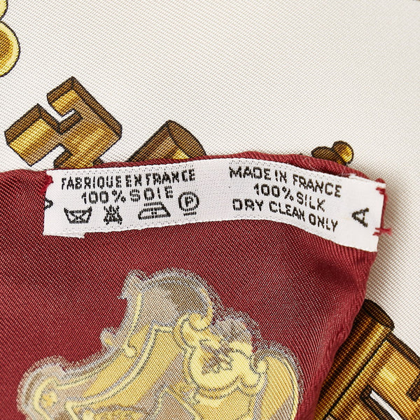 エルメス カレ90 LES CLES 鍵 スカーフ ボルドー ホワイト マルチカラー シルク レディース HERMES 【中古】