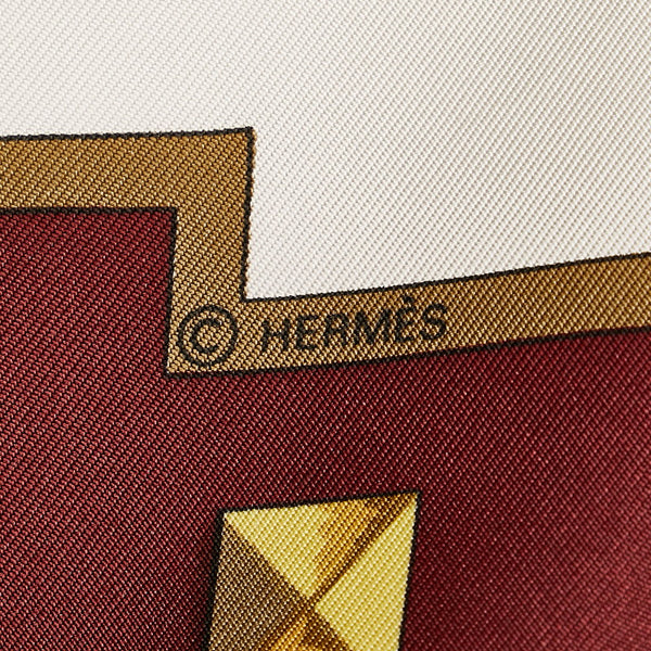 エルメス カレ90 LES CLES 鍵 スカーフ ボルドー ホワイト マルチカラー シルク レディース HERMES 【中古】