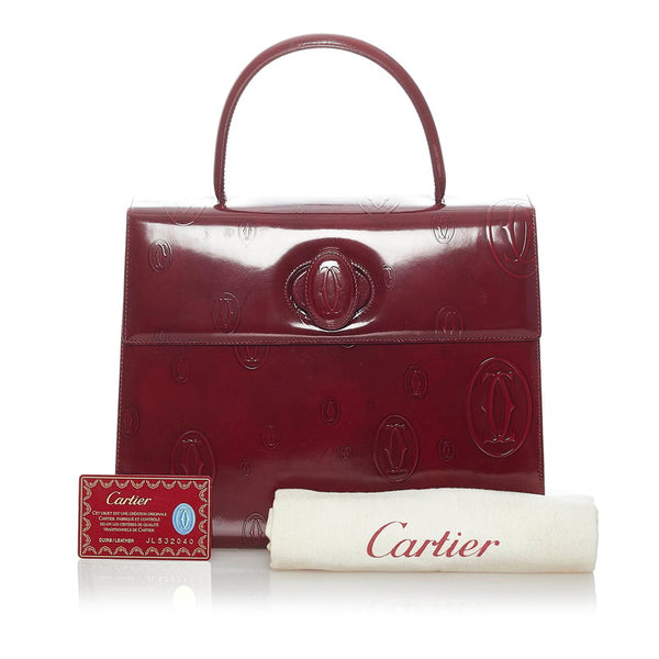 カルティエ マスト ハンドバッグ ボルドー エナメル レディース CARTIER 【中古】