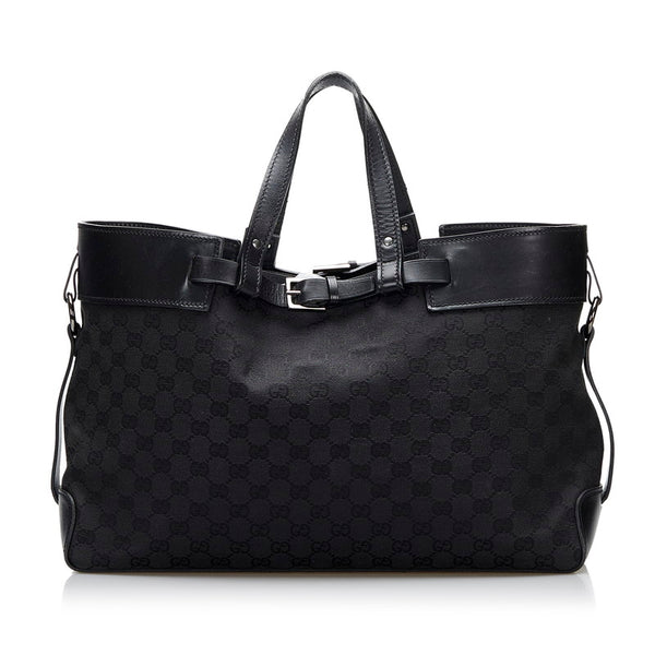 グッチ GGキャンバス ハンドバッグ トートバッグ 106251 ブラック キャンバス レザー レディース GUCCI 【中古】