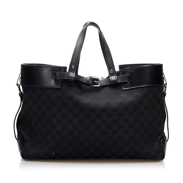 グッチ GGキャンバス ハンドバッグ トートバッグ 106251 ブラック キャンバス レザー レディース GUCCI 【中古】