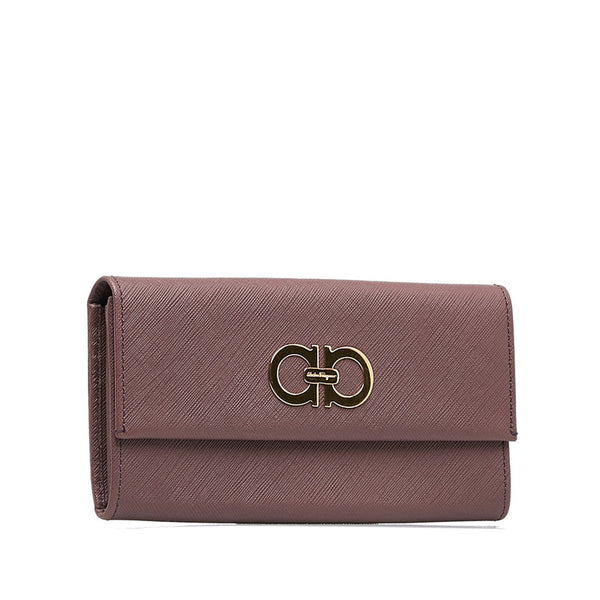 サルヴァトーレフェラガモ ガンチーニ 長財布 パープル レザー レディース Salvatore Ferragamo 【中古】