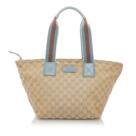 グッチ GGキャンバス シェリーライン トートバッグ 131230 ベージュ ライトブルー キャンバス レザー レディース GUCCI 【中古】