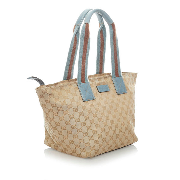 グッチ GGキャンバス シェリーライン トートバッグ 131230 ベージュ ライトブルー キャンバス レザー レディース GUCCI 【中古】