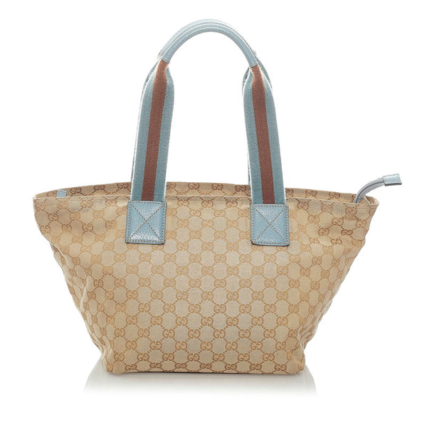 グッチ GGキャンバス シェリーライン トートバッグ 131230 ベージュ ライトブルー キャンバス レザー レディース GUCCI 【中古】