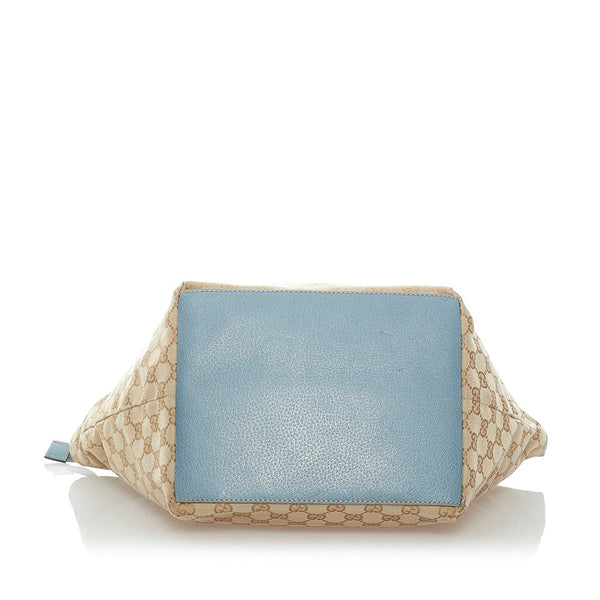 グッチ GGキャンバス シェリーライン トートバッグ 131230 ベージュ ライトブルー キャンバス レザー レディース GUCCI 【中古】