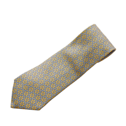 エルメス ネクタイ イエロー ブルー  シルク メンズ HERMES 【中古】