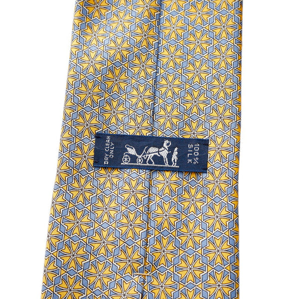 エルメス ネクタイ イエロー ブルー  シルク メンズ HERMES 【中古】