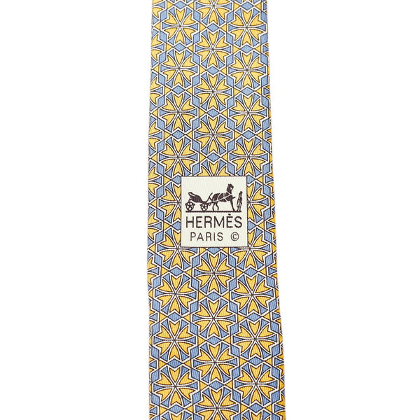 エルメス ネクタイ イエロー ブルー  シルク メンズ HERMES 【中古】