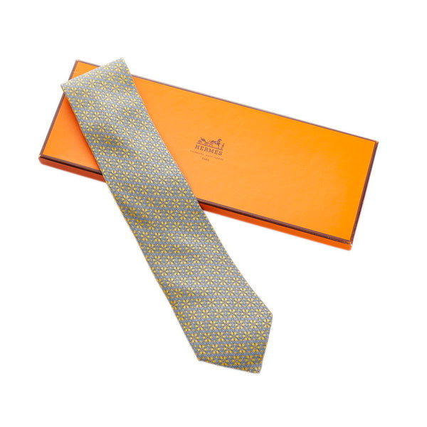 エルメス ネクタイ イエロー ブルー  シルク メンズ HERMES 【中古】