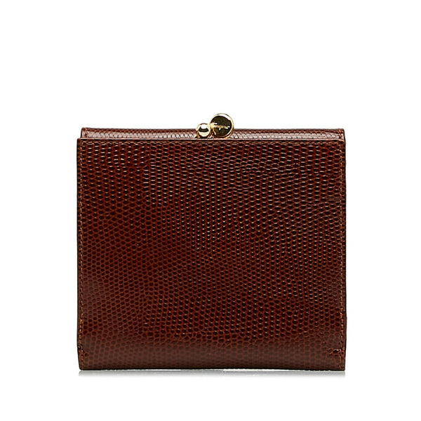 サルヴァトーレフェラガモ ヴァラ がま口 二つ折り財布 ブラウン リザード レザー レディース Salvatore Ferragamo 【中古】