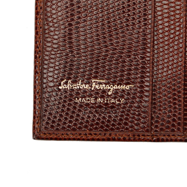 サルヴァトーレフェラガモ ヴァラ がま口 二つ折り財布 ブラウン リザード レザー レディース Salvatore Ferragamo 【中古】