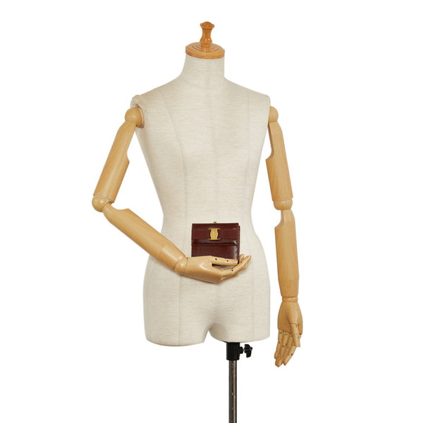 サルヴァトーレフェラガモ ヴァラ がま口 二つ折り財布 ブラウン リザード レザー レディース Salvatore Ferragamo 【中古】