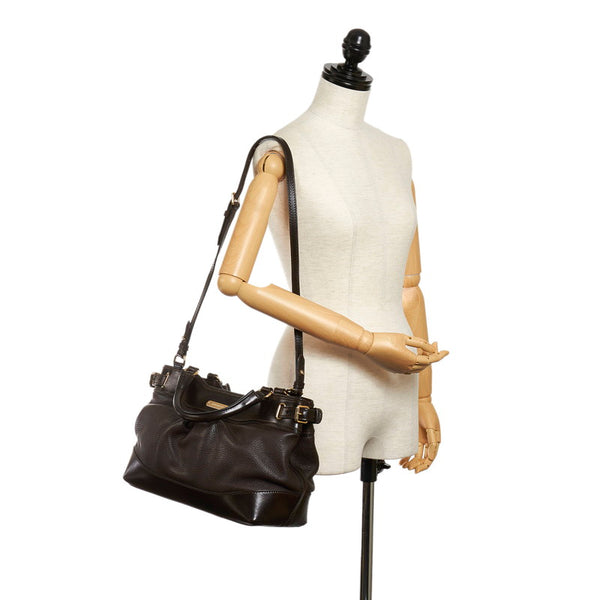 バーバリー ノバチェック ハンドバッグ ショルダーバッグ 2way ブラウン レザー レディース BURBERRY 【中古】