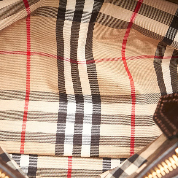 バーバリー ノバチェック ハンドバッグ ショルダーバッグ 2way ブラウン レザー レディース BURBERRY 【中古】