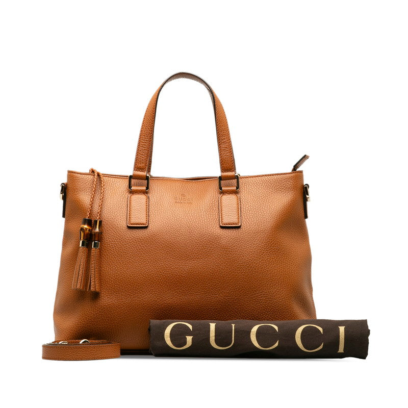 グッチ バンブー タッセル ハンドバッグ ショルダーバッグ 2WAY 365346 ブラウン レザー レディース GUCCI 【中古】