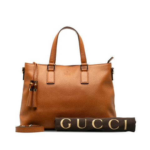 グッチ バンブー タッセル ハンドバッグ ショルダーバッグ 2WAY 365346 ブラウン レザー レディース GUCCI 【中古】